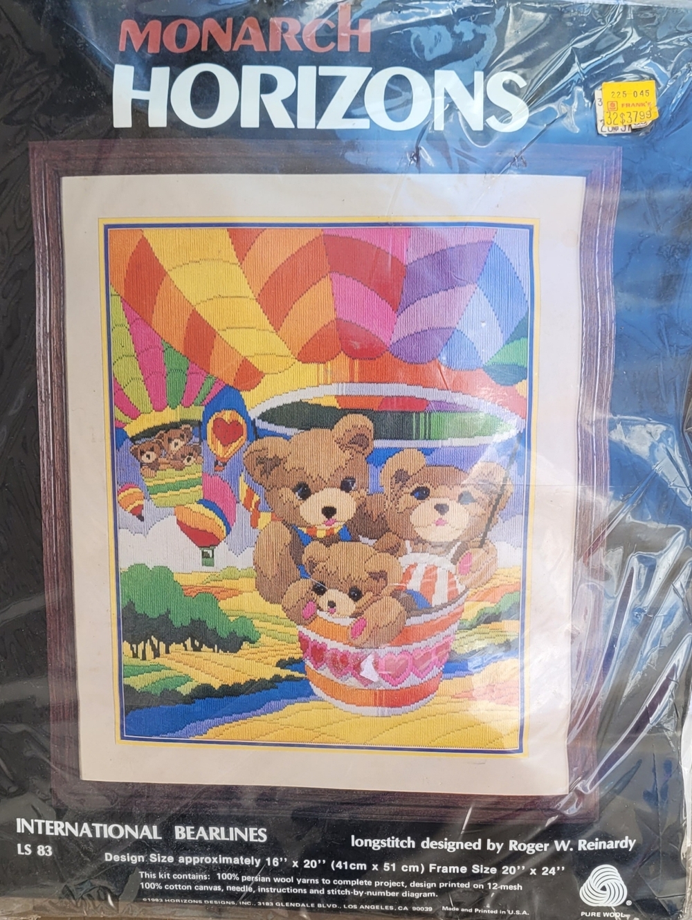 Vtg Monarch Horizons 16x20 longstitch needlepoint Kit International Bearlines